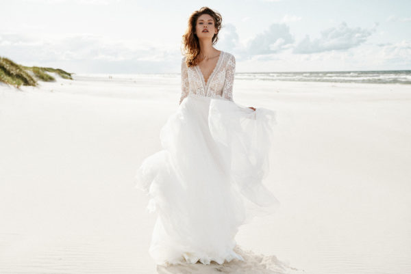 Brautkleid Mode De Pol Elizabeth Boho Transparent Schlicht V Ausschnitt Tüll A Linie E 4424t 03